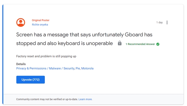 谷歌鍵盤更新出錯(cuò):導(dǎo)致不能解鎖手機(jī) 引發(fā)用戶投訴